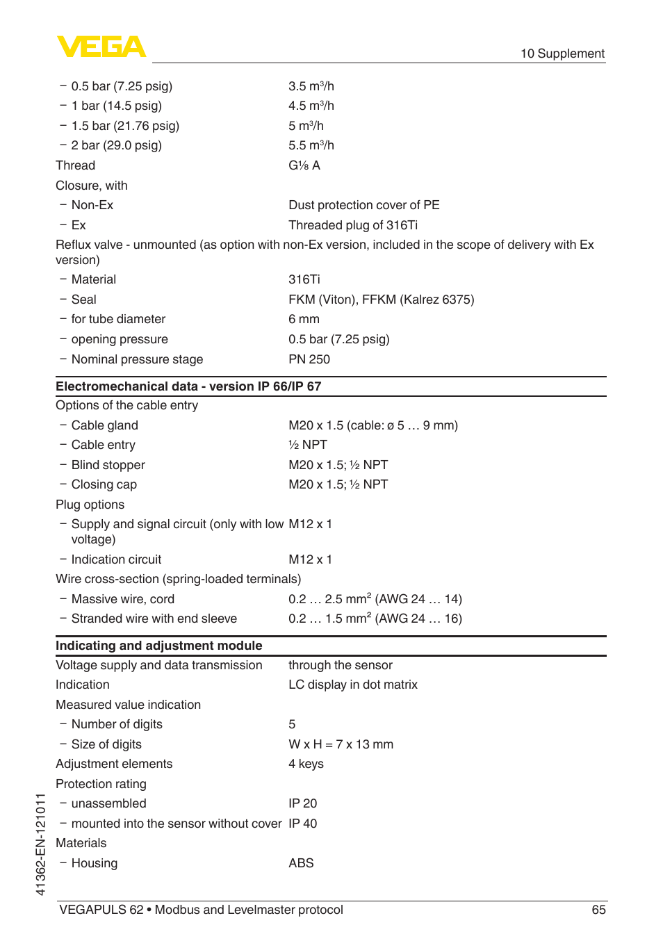 VEGA VEGAPULS 62 (≥ 2.0.0 - ≥ 4.0.0) Modbus and Levelmaster protocol User Manual | Page 65 / 88