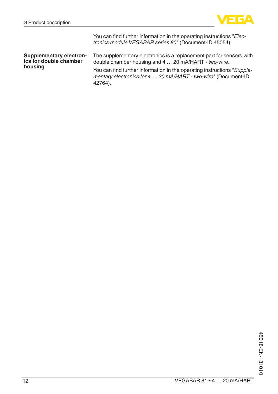 VEGA VEGABAR 81 4 … 20 mA_HART - Operating Instructions User Manual | Page 12 / 84