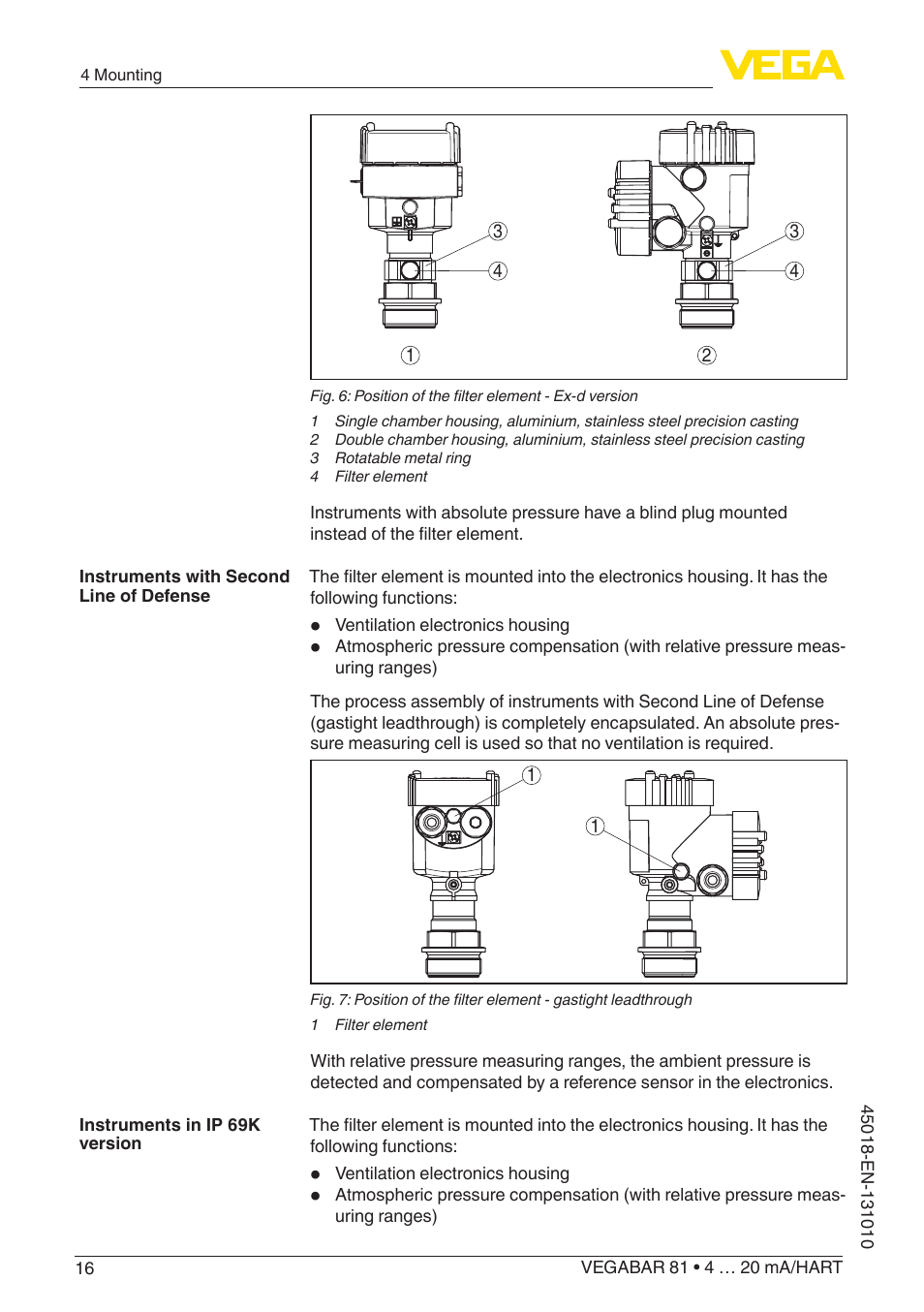 VEGA VEGABAR 81 4 … 20 mA_HART - Operating Instructions User Manual | Page 16 / 84