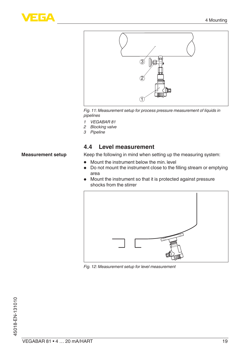 4 level measurement | VEGA VEGABAR 81 4 … 20 mA_HART - Operating Instructions User Manual | Page 19 / 84