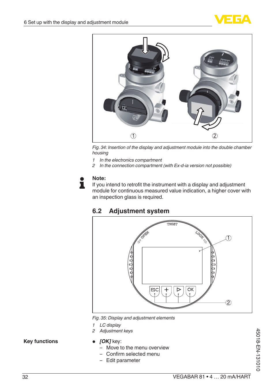 2 adjustment system | VEGA VEGABAR 81 4 … 20 mA_HART - Operating Instructions User Manual | Page 32 / 84