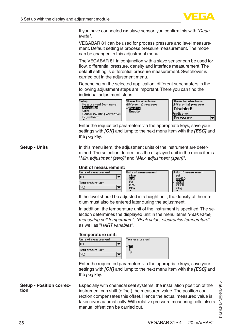 VEGA VEGABAR 81 4 … 20 mA_HART - Operating Instructions User Manual | Page 36 / 84