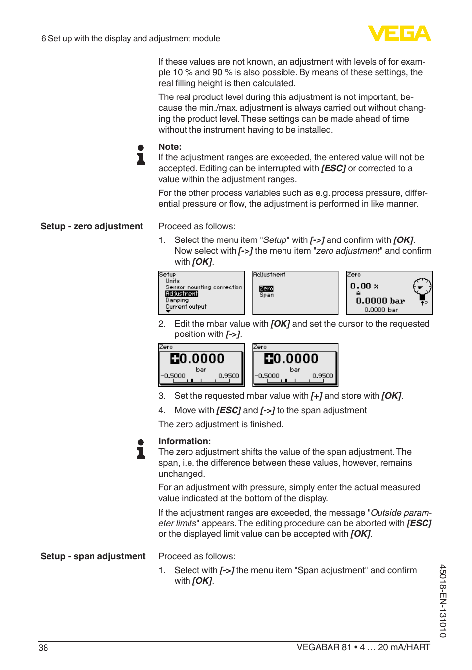 VEGA VEGABAR 81 4 … 20 mA_HART - Operating Instructions User Manual | Page 38 / 84