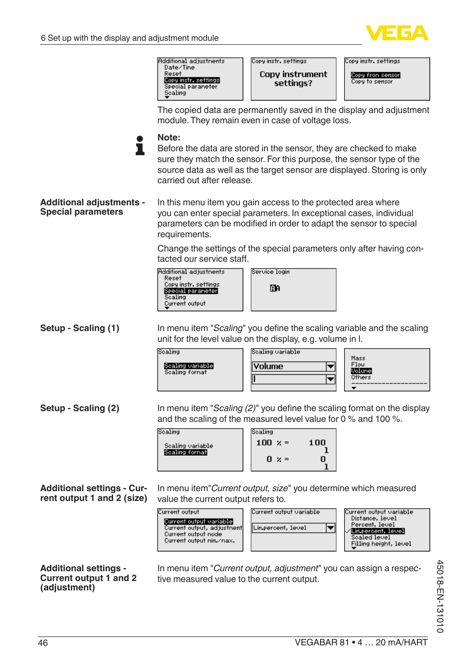 VEGA VEGABAR 81 4 … 20 mA_HART - Operating Instructions User Manual | Page 46 / 84