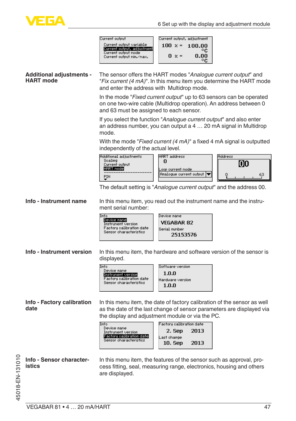VEGA VEGABAR 81 4 … 20 mA_HART - Operating Instructions User Manual | Page 47 / 84