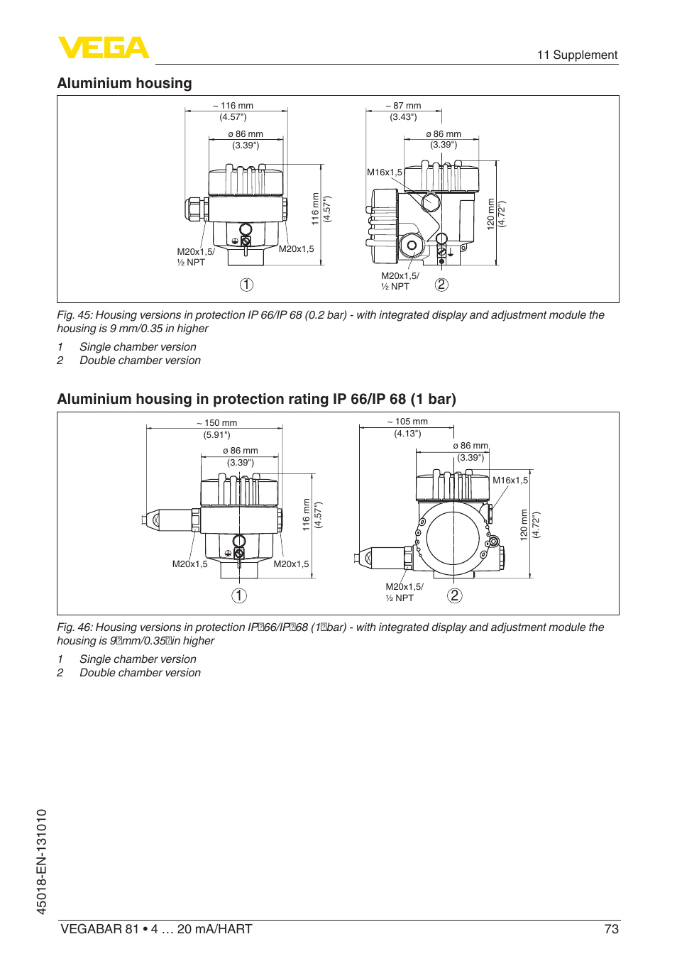 Aluminium housing | VEGA VEGABAR 81 4 … 20 mA_HART - Operating Instructions User Manual | Page 73 / 84