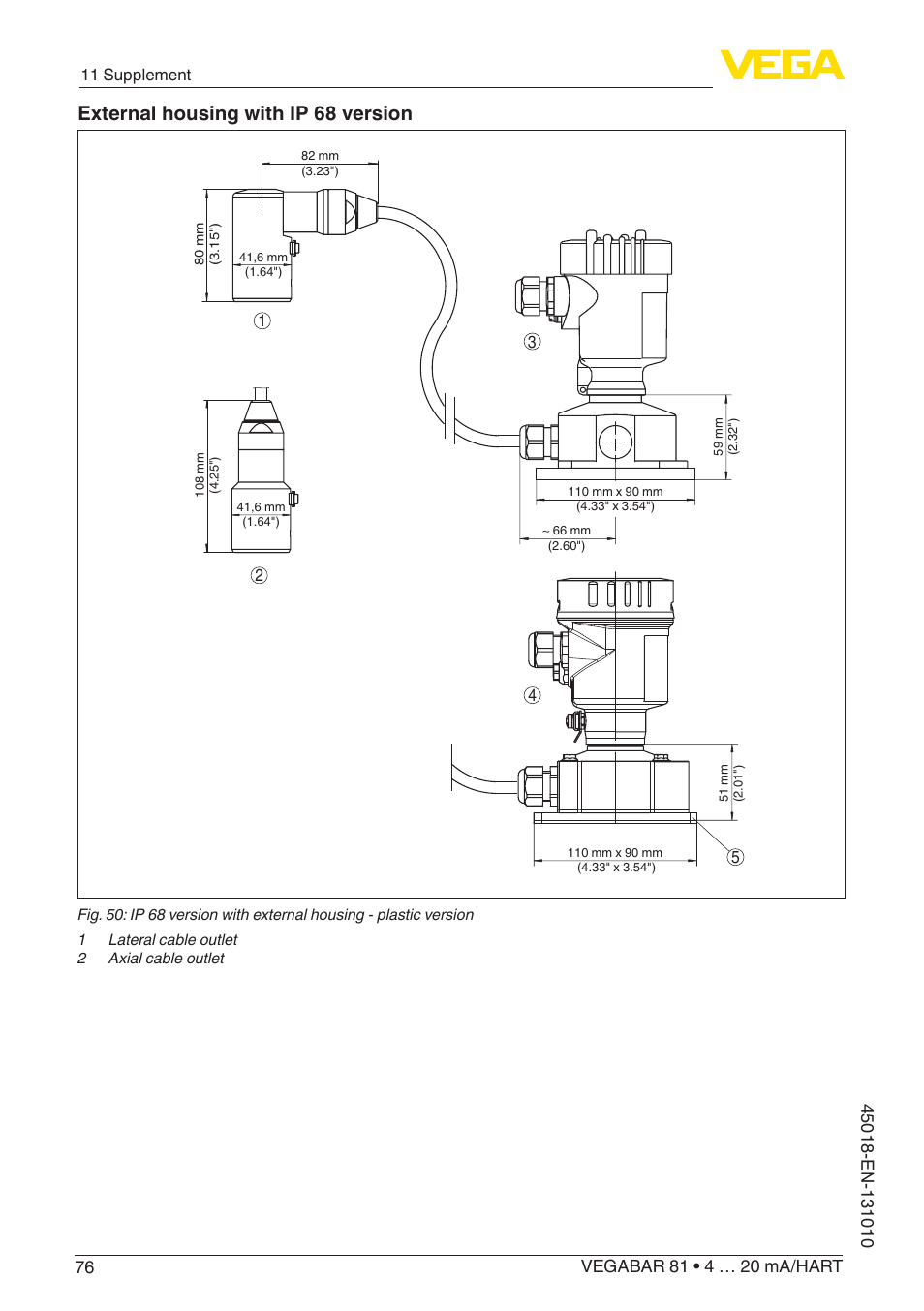 External housing with ip 68 version | VEGA VEGABAR 81 4 … 20 mA_HART - Operating Instructions User Manual | Page 76 / 84