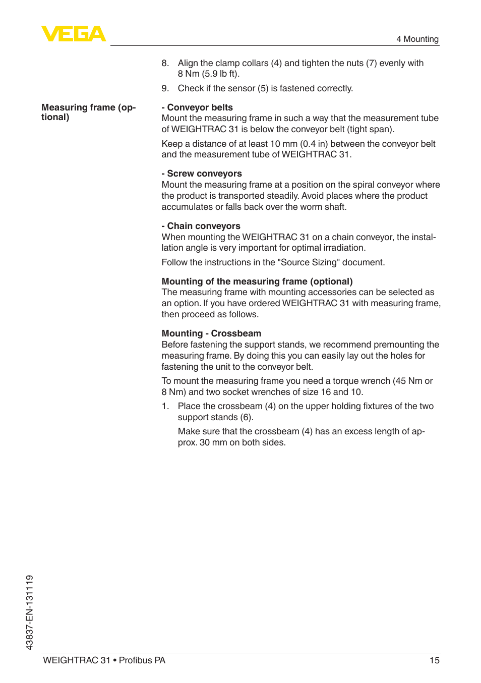 VEGA WEIGHTRAC 31 Profibus PA User Manual | Page 15 / 84