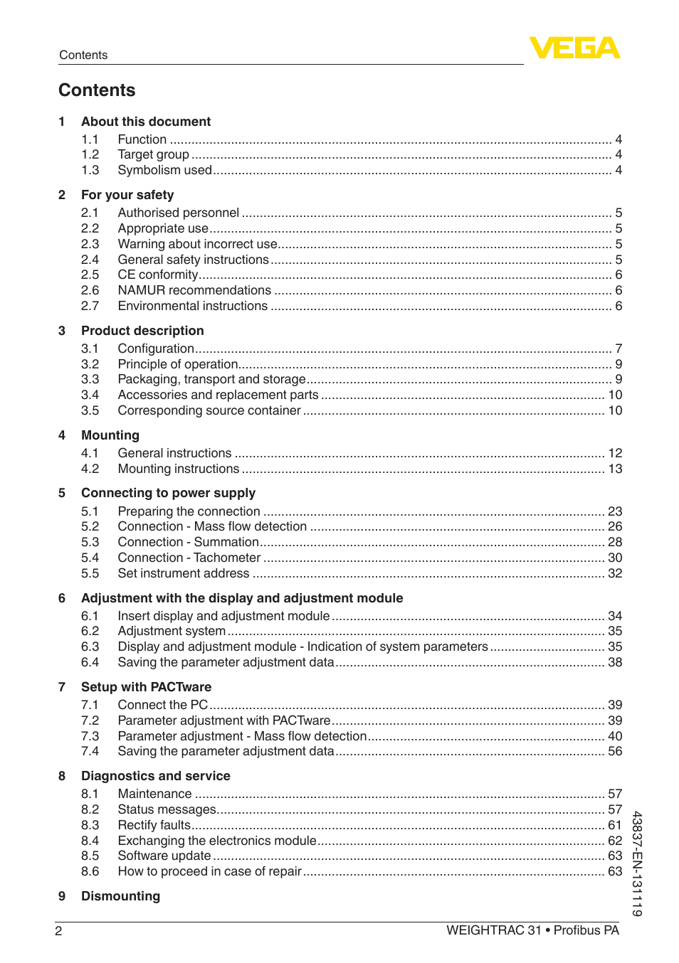 VEGA WEIGHTRAC 31 Profibus PA User Manual | Page 2 / 84