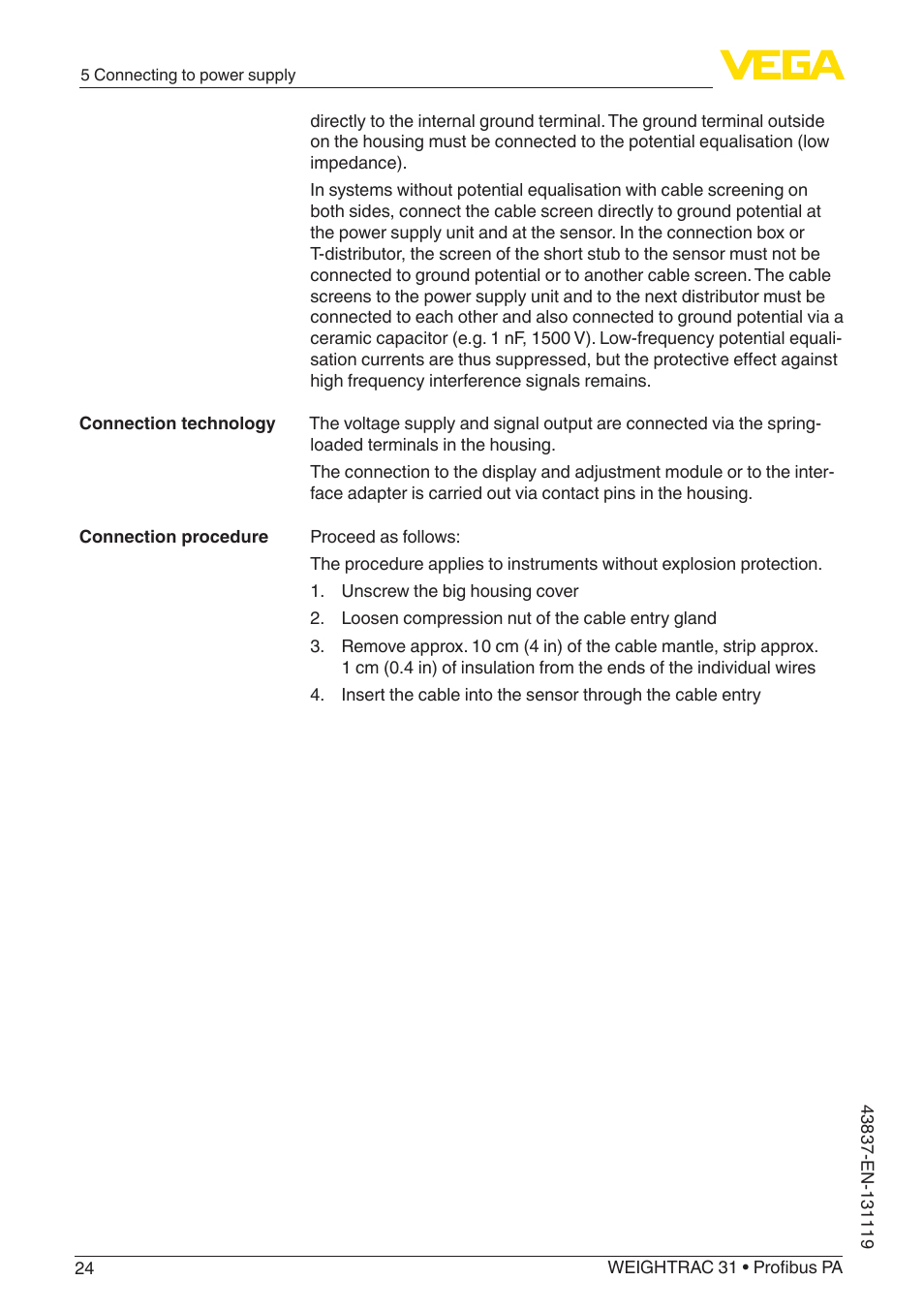 VEGA WEIGHTRAC 31 Profibus PA User Manual | Page 24 / 84