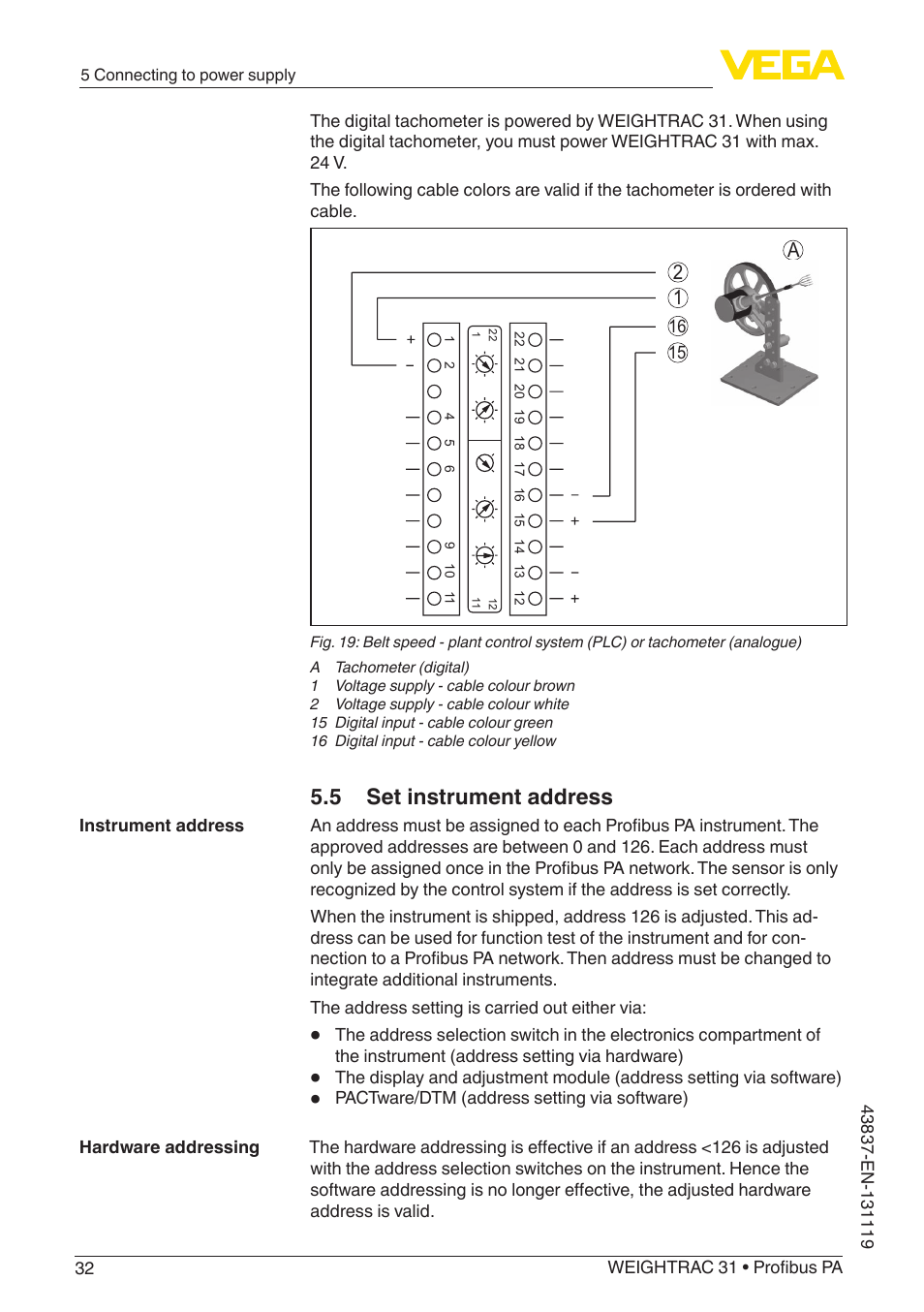 5 set instrument address | VEGA WEIGHTRAC 31 Profibus PA User Manual | Page 32 / 84