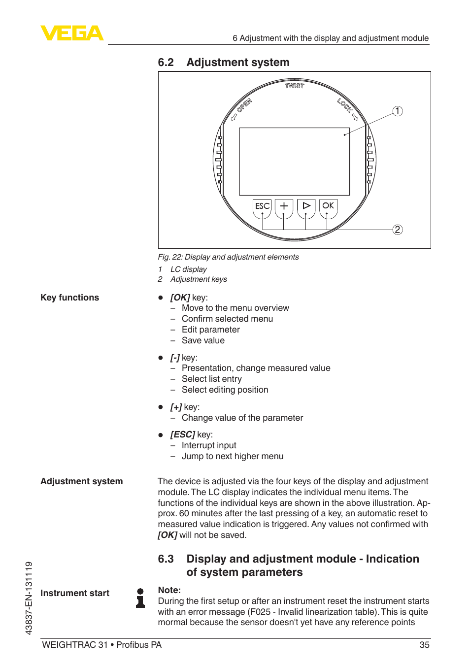 2 adjustment system | VEGA WEIGHTRAC 31 Profibus PA User Manual | Page 35 / 84