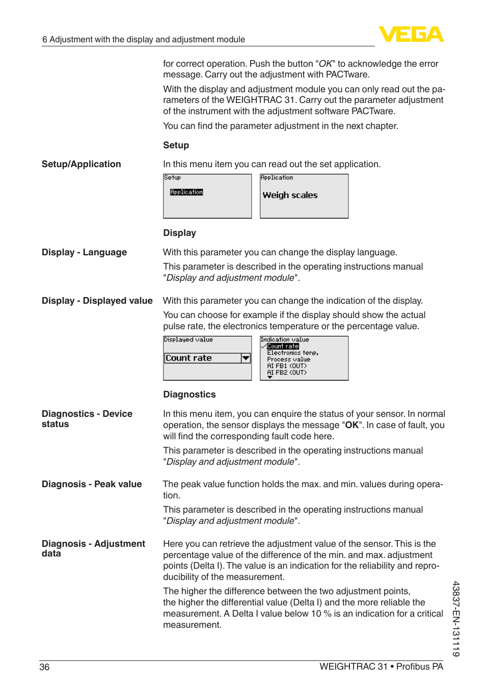 VEGA WEIGHTRAC 31 Profibus PA User Manual | Page 36 / 84