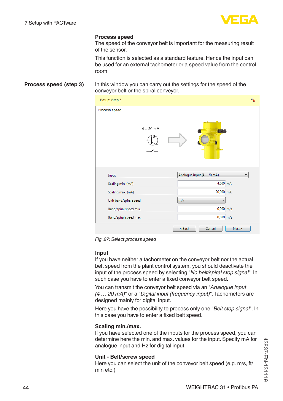 VEGA WEIGHTRAC 31 Profibus PA User Manual | Page 44 / 84