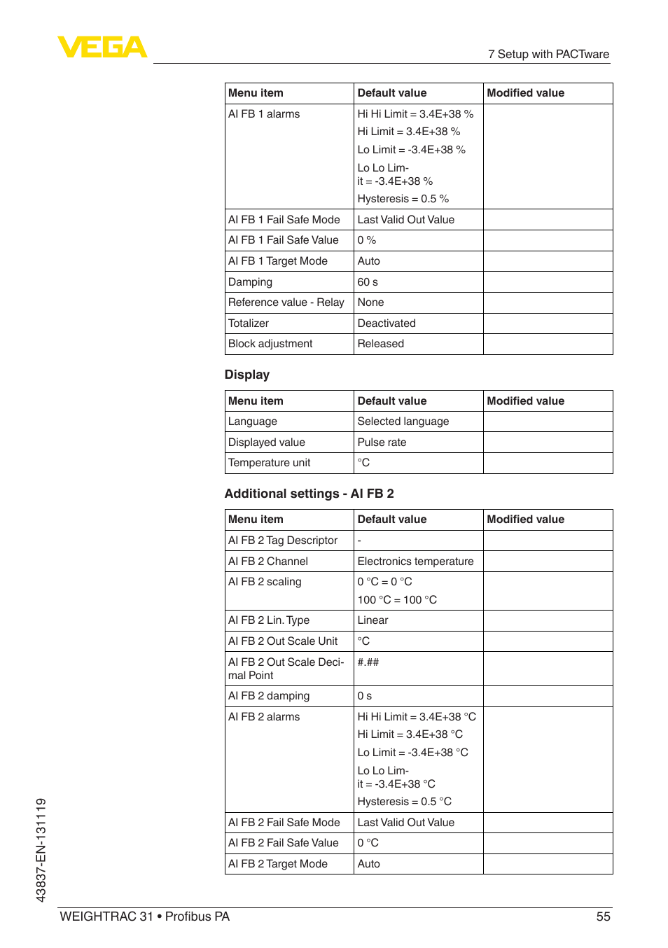 VEGA WEIGHTRAC 31 Profibus PA User Manual | Page 55 / 84