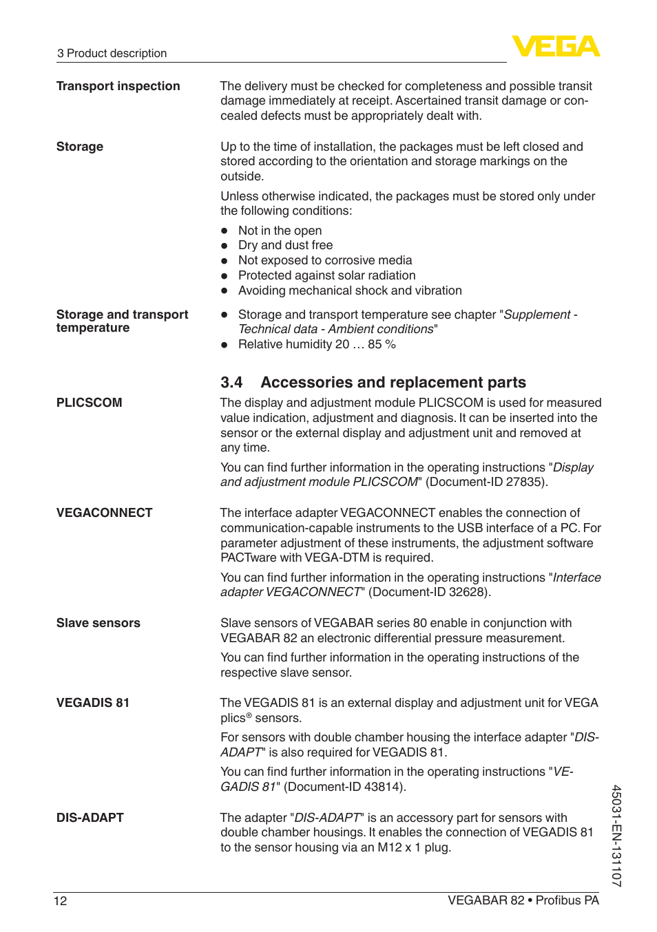 4 accessories and replacement parts | VEGA VEGABAR 82 Profibus PA - Operating Instructions User Manual | Page 12 / 88