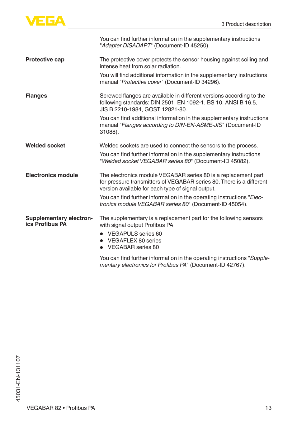 VEGA VEGABAR 82 Profibus PA - Operating Instructions User Manual | Page 13 / 88
