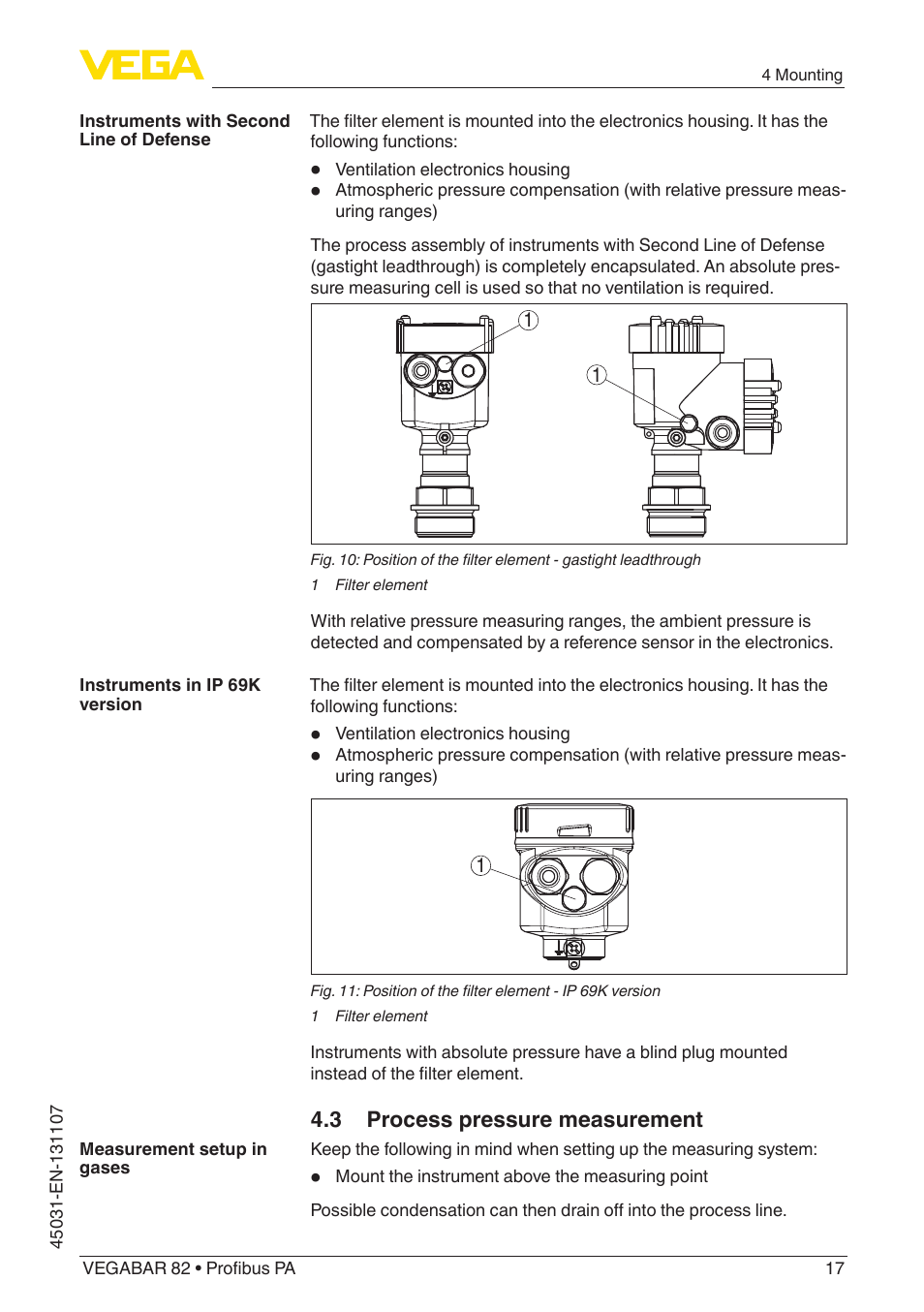 3 process pressure measurement | VEGA VEGABAR 82 Profibus PA - Operating Instructions User Manual | Page 17 / 88