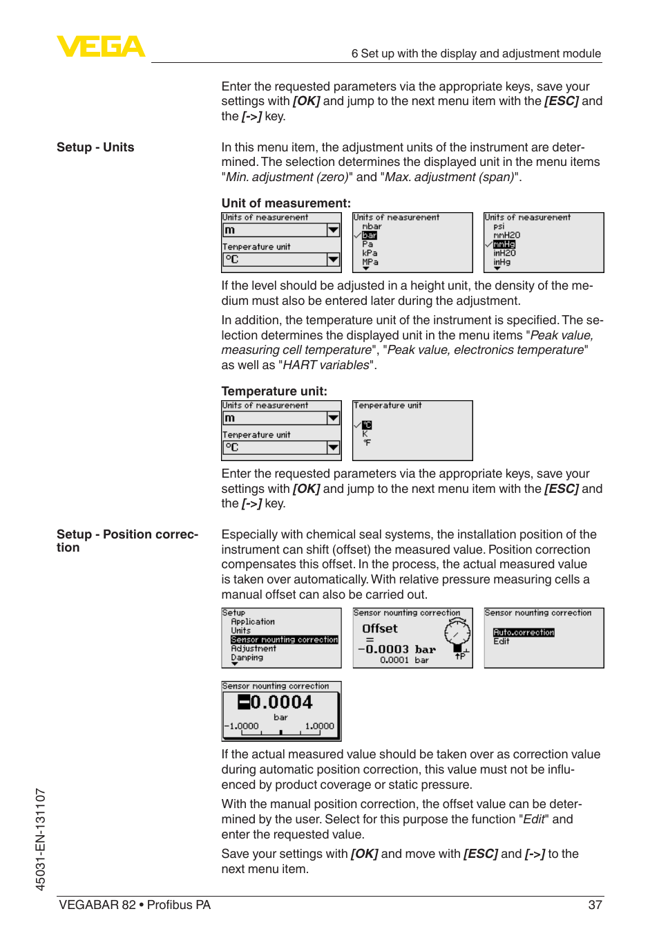 VEGA VEGABAR 82 Profibus PA - Operating Instructions User Manual | Page 37 / 88