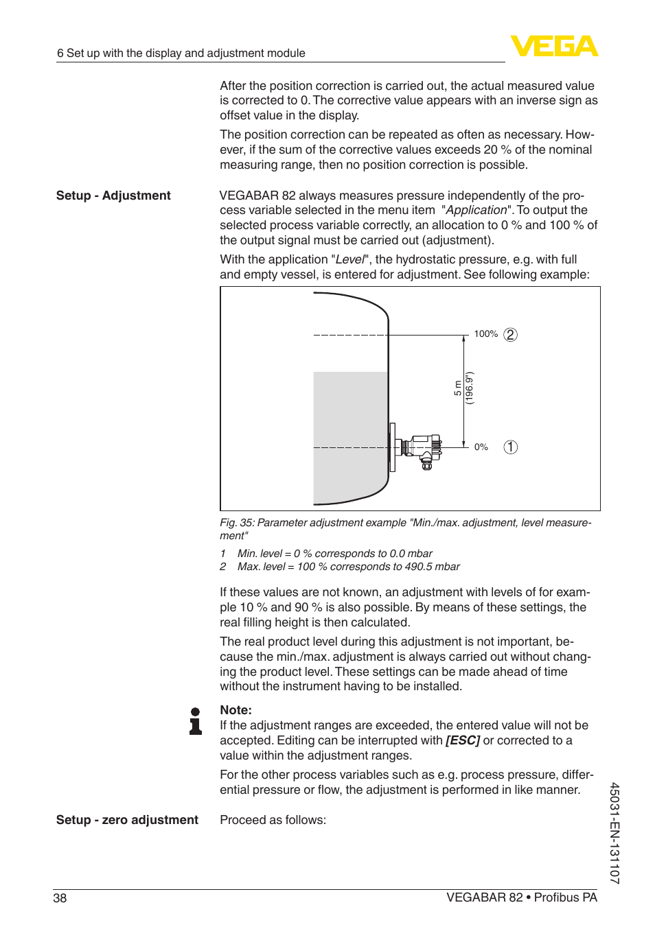 VEGA VEGABAR 82 Profibus PA - Operating Instructions User Manual | Page 38 / 88
