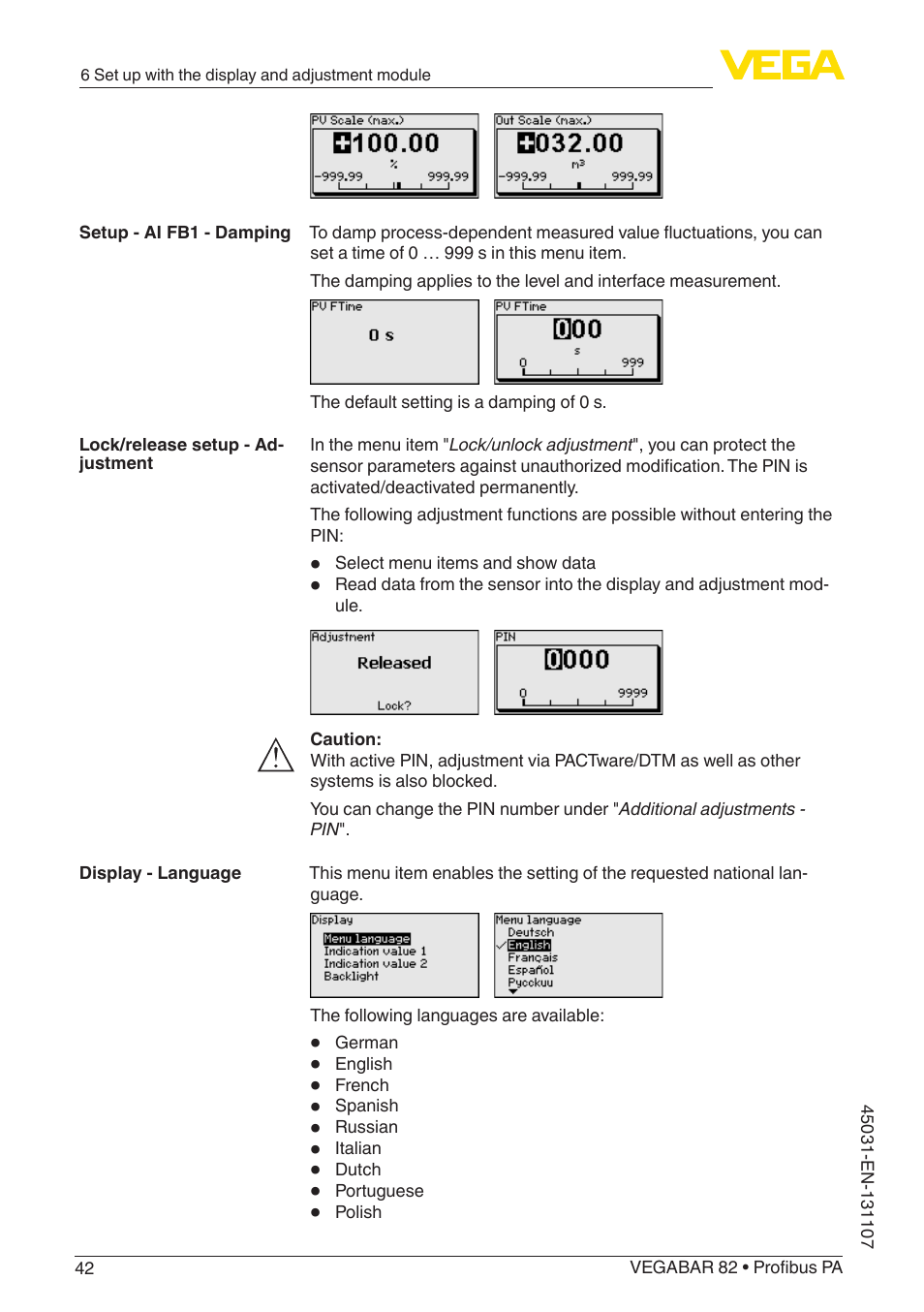 VEGA VEGABAR 82 Profibus PA - Operating Instructions User Manual | Page 42 / 88