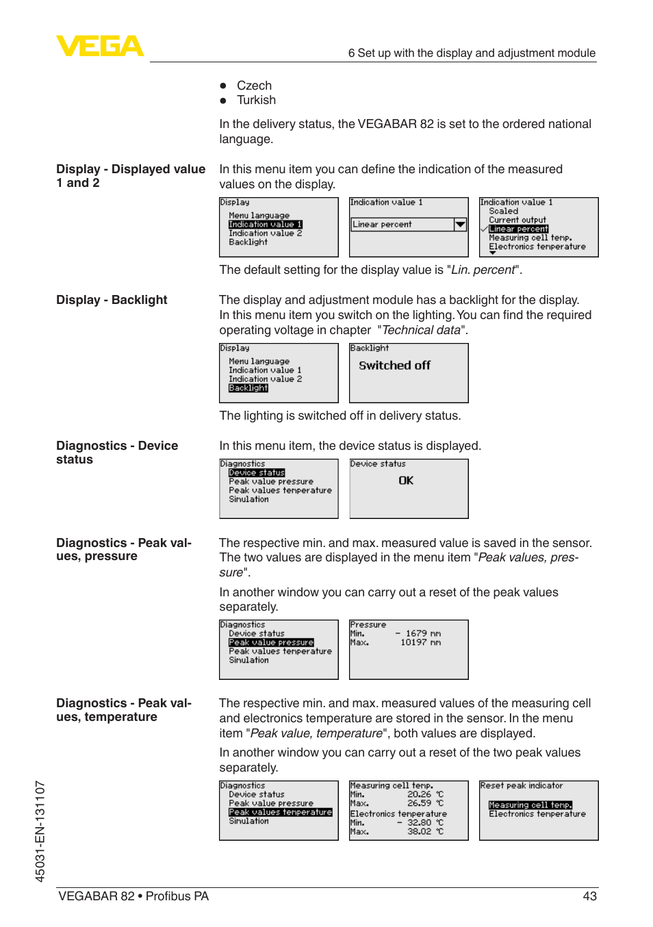 VEGA VEGABAR 82 Profibus PA - Operating Instructions User Manual | Page 43 / 88