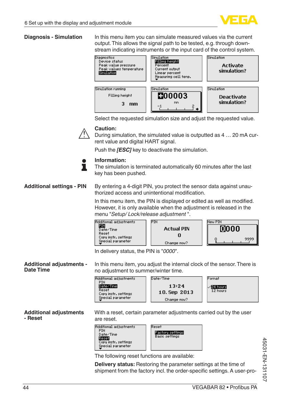 VEGA VEGABAR 82 Profibus PA - Operating Instructions User Manual | Page 44 / 88