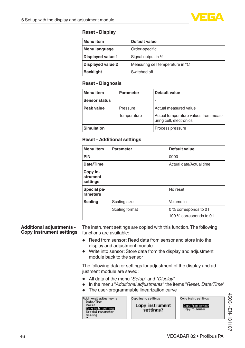 VEGA VEGABAR 82 Profibus PA - Operating Instructions User Manual | Page 46 / 88
