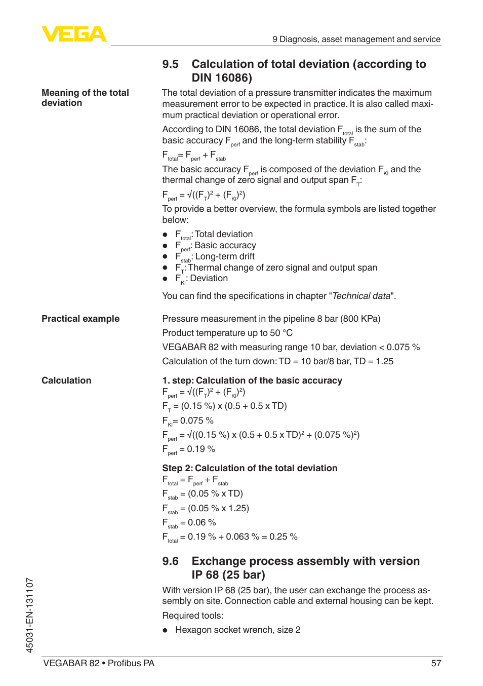 VEGA VEGABAR 82 Profibus PA - Operating Instructions User Manual | Page 57 / 88