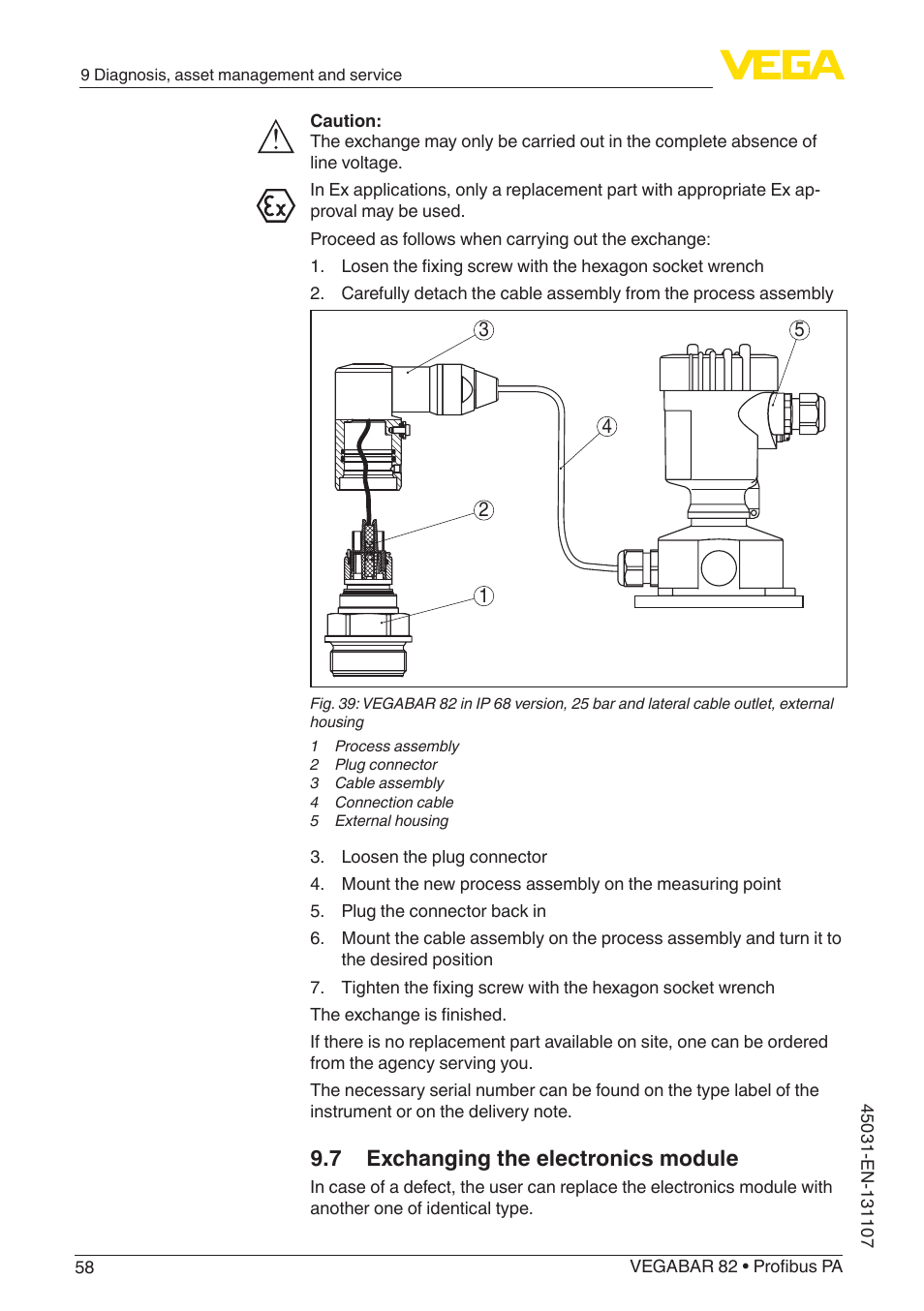 7 exchanging the electronics module | VEGA VEGABAR 82 Profibus PA - Operating Instructions User Manual | Page 58 / 88