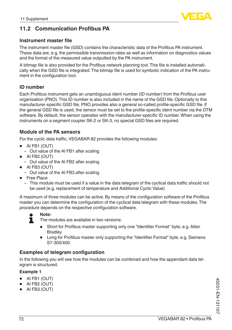 2 communication profibus pa | VEGA VEGABAR 82 Profibus PA - Operating Instructions User Manual | Page 72 / 88