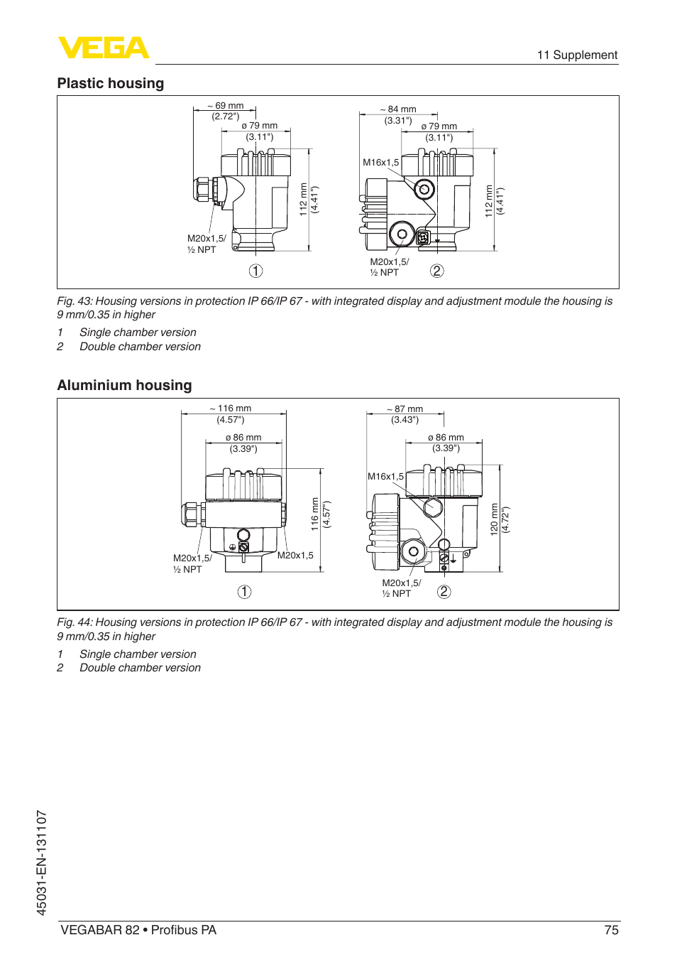 Plastic housing, Aluminium housing | VEGA VEGABAR 82 Profibus PA - Operating Instructions User Manual | Page 75 / 88