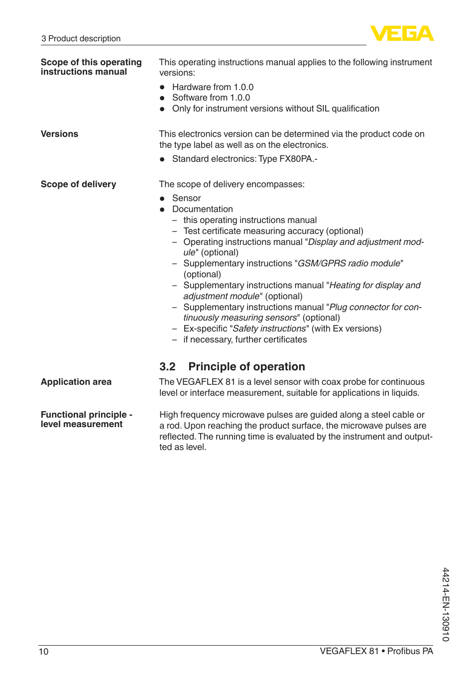 2 principle of operation | VEGA VEGAFLEX 81 Profibus PA Coax probe User Manual | Page 10 / 92