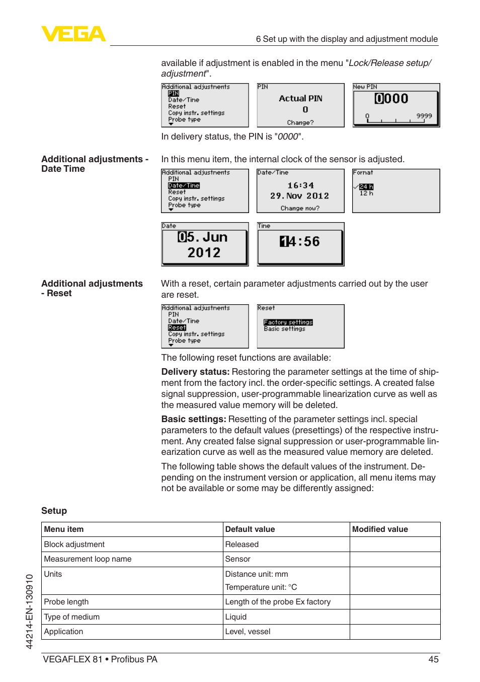 VEGA VEGAFLEX 81 Profibus PA Coax probe User Manual | Page 45 / 92