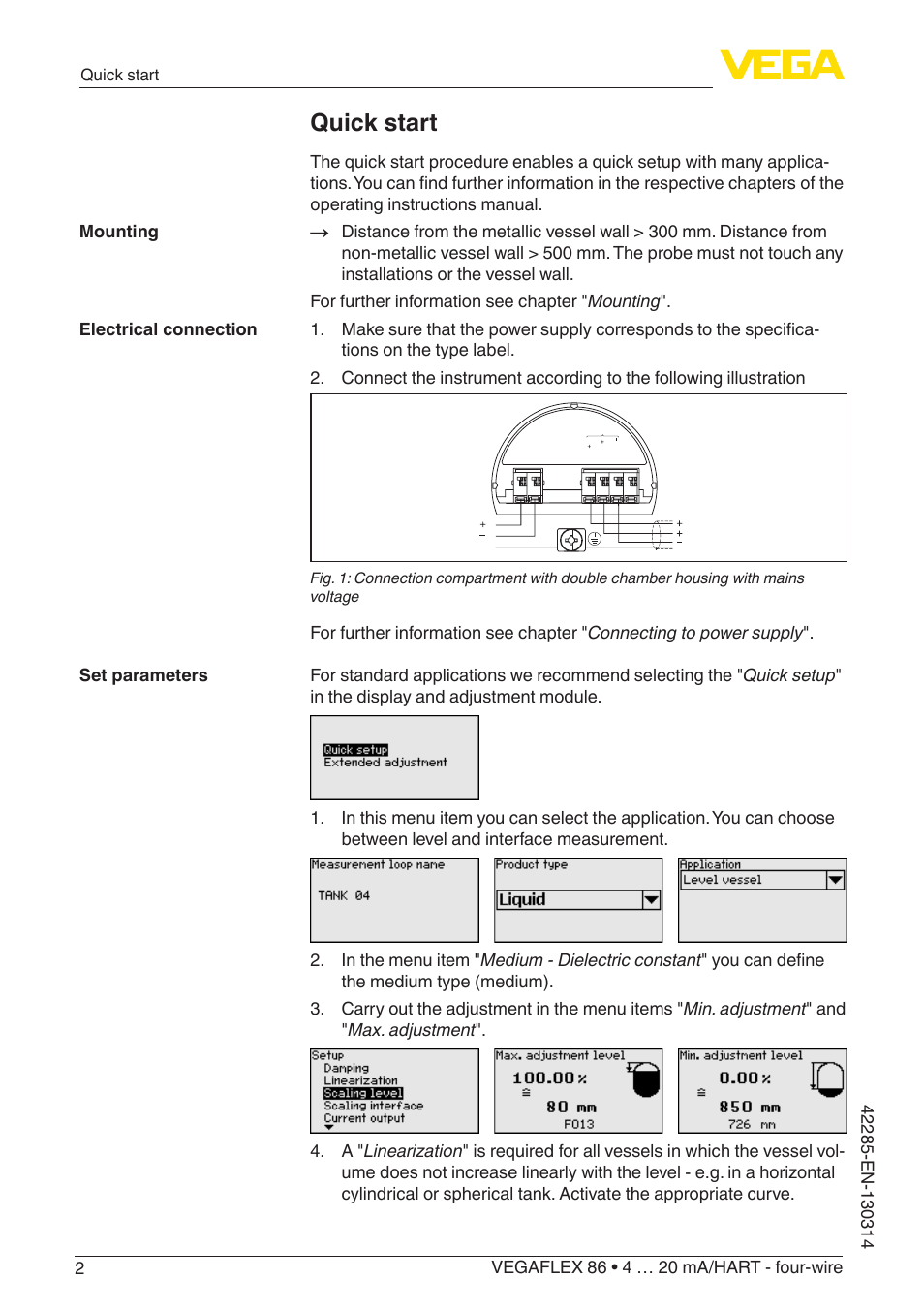 Quick start | VEGA VEGAFLEX 86 4 … 20 mA_HART - four-wire Coax probe User Manual | Page 2 / 80