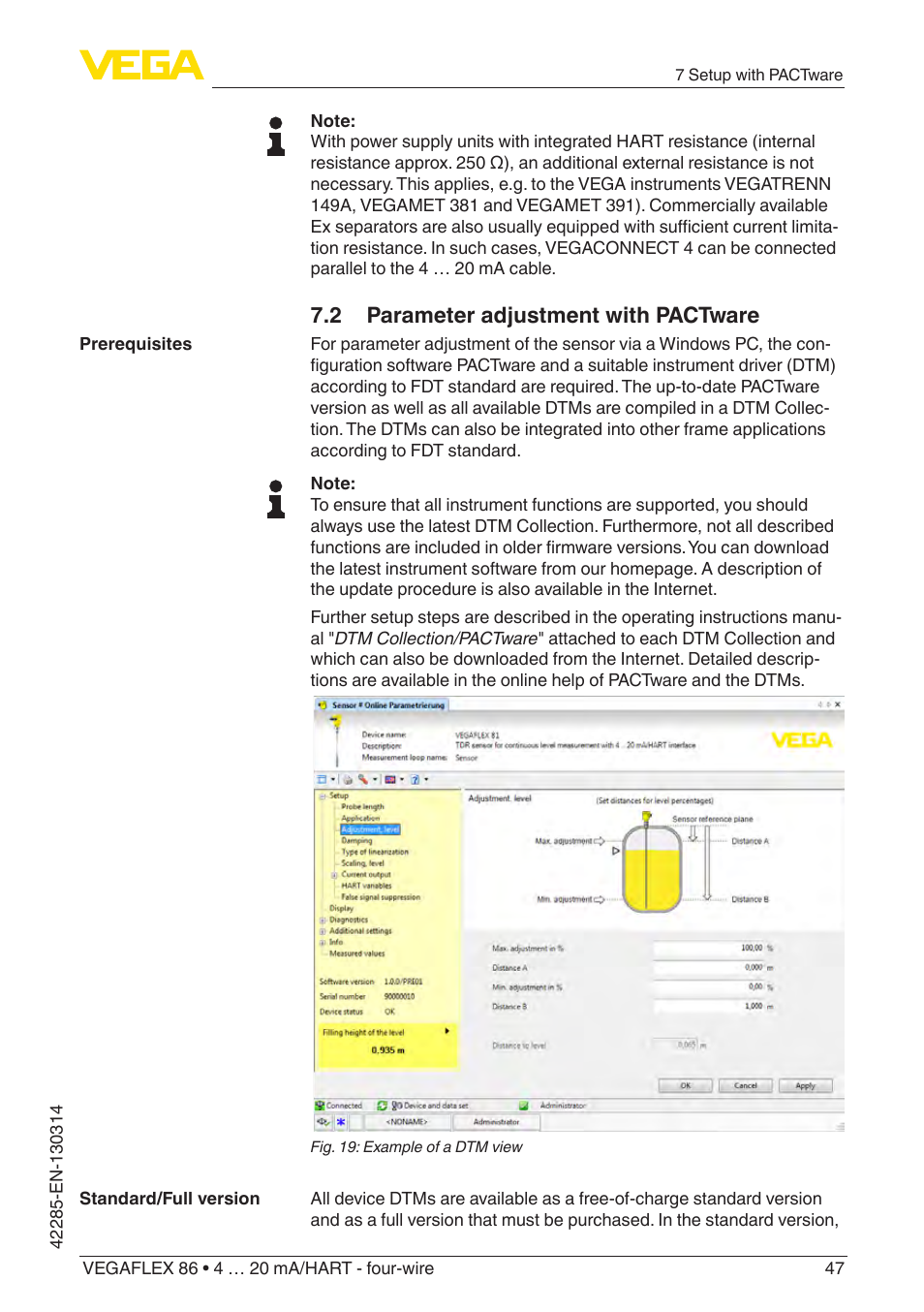 2 parameter adjustment with pactware | VEGA VEGAFLEX 86 4 … 20 mA_HART - four-wire Coax probe User Manual | Page 47 / 80