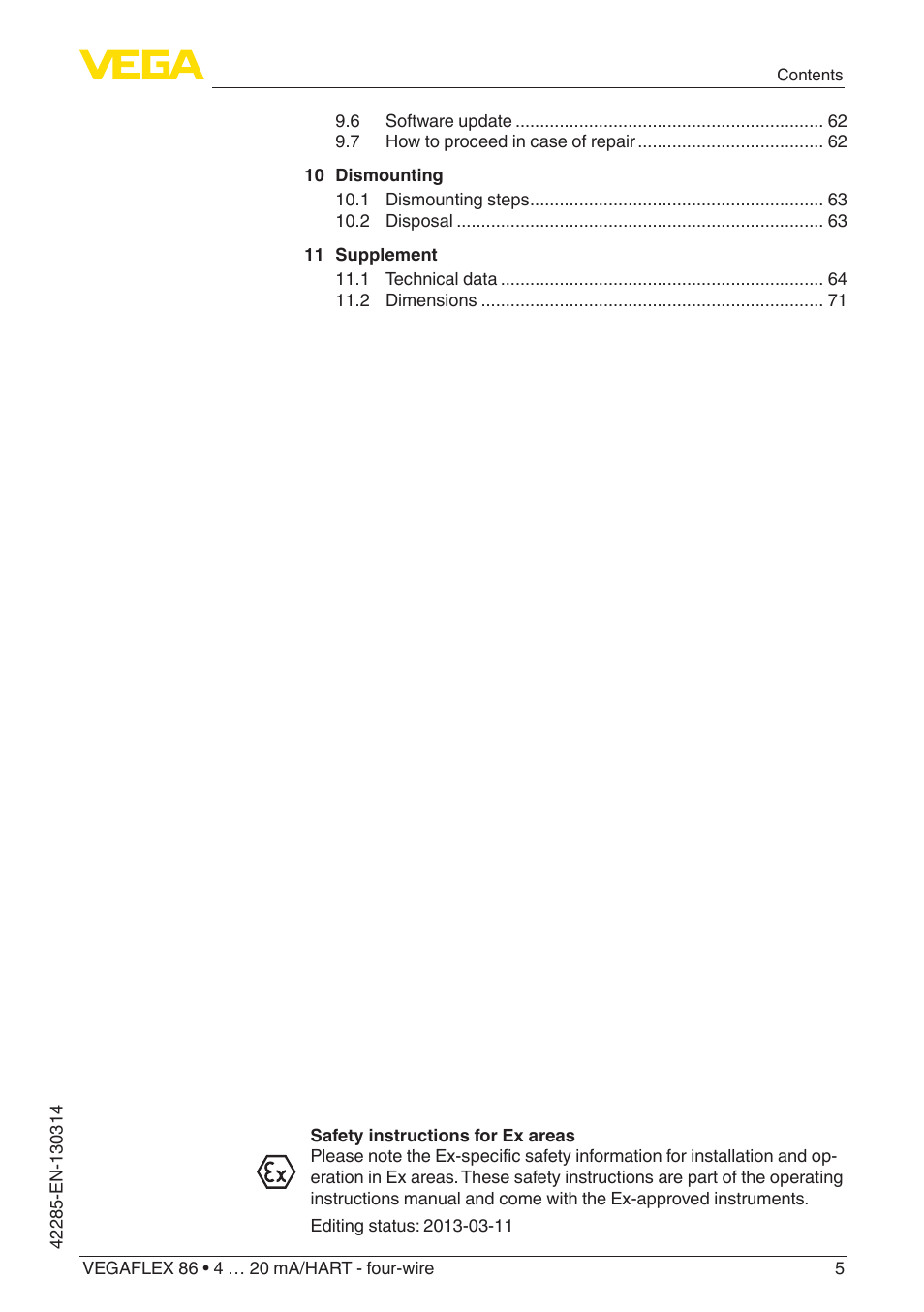 VEGA VEGAFLEX 86 4 … 20 mA_HART - four-wire Coax probe User Manual | Page 5 / 80