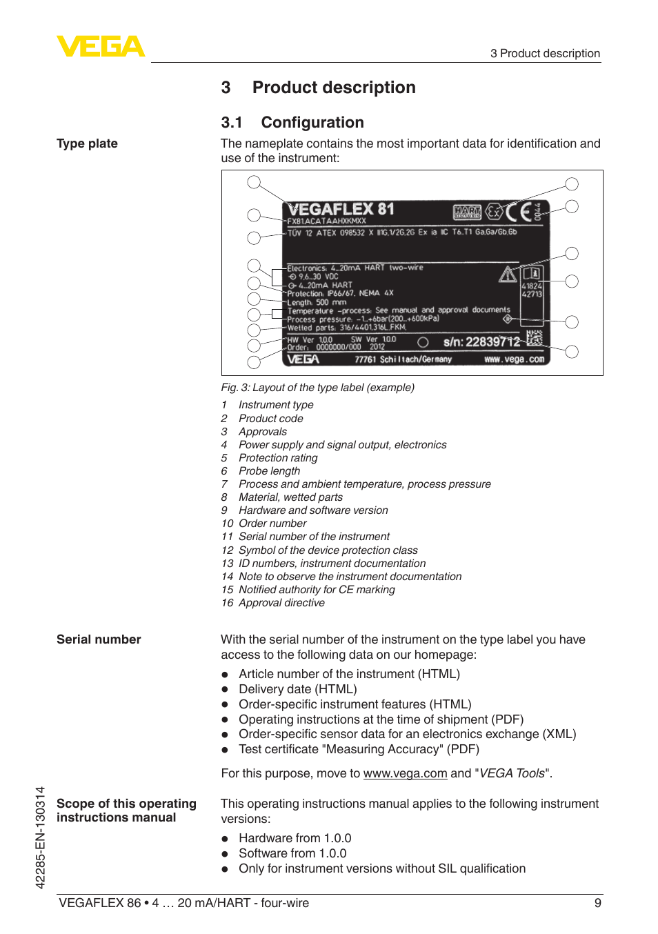 3 product description | VEGA VEGAFLEX 86 4 … 20 mA_HART - four-wire Coax probe User Manual | Page 9 / 80