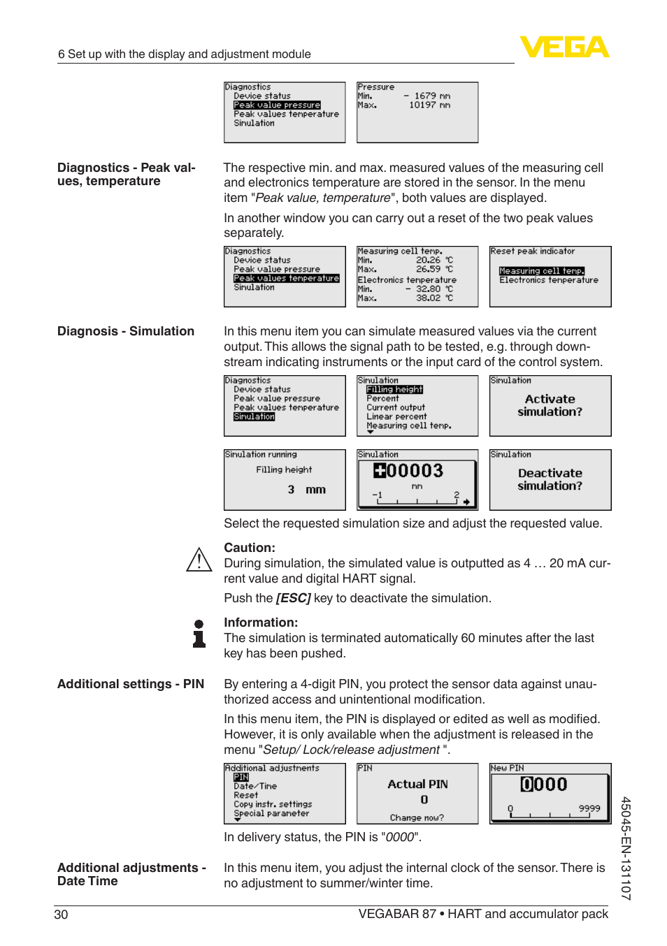 VEGA VEGABAR 87 HART and accumulator pack - Operating Instructions User Manual | Page 30 / 64