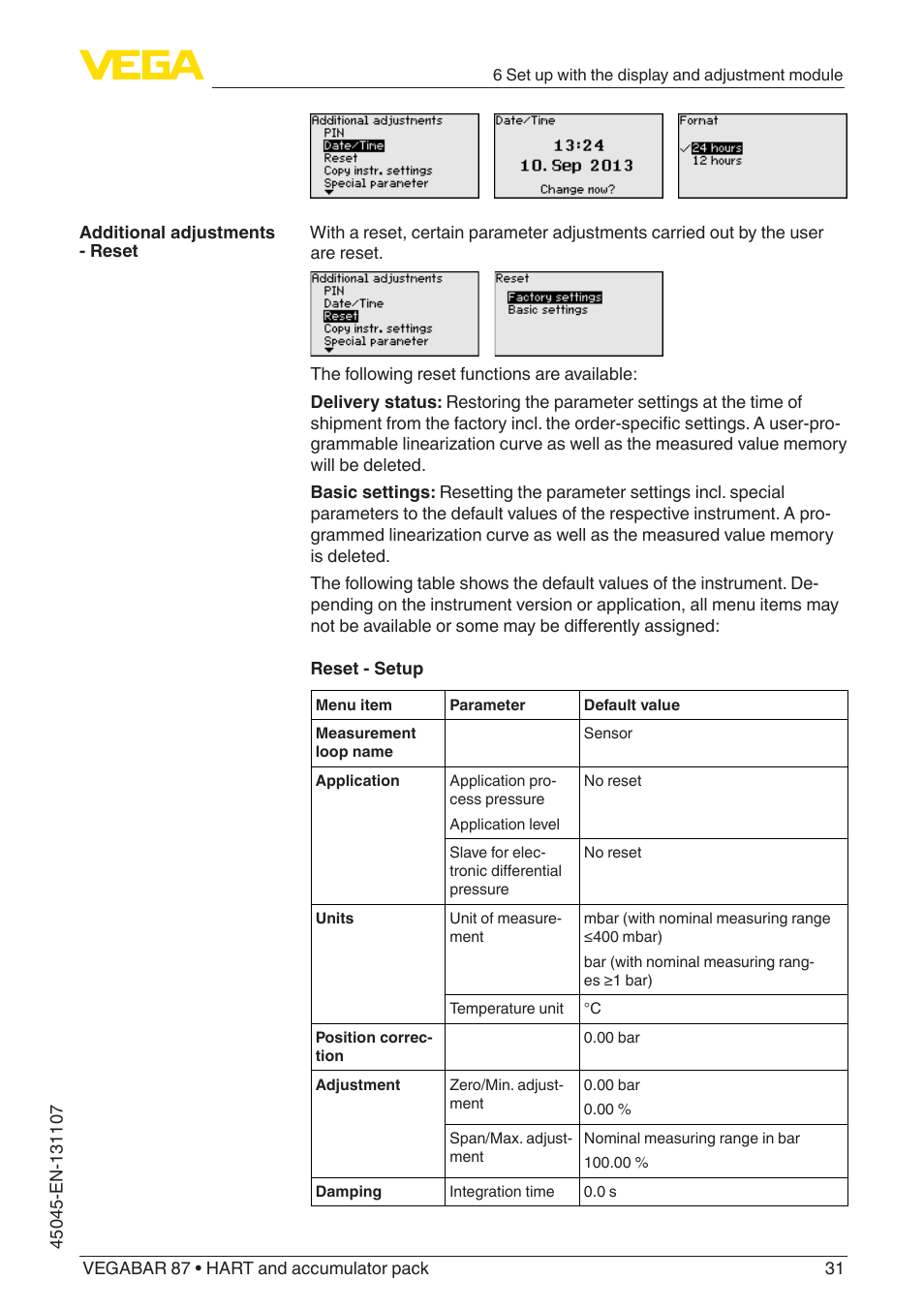 VEGA VEGABAR 87 HART and accumulator pack - Operating Instructions User Manual | Page 31 / 64