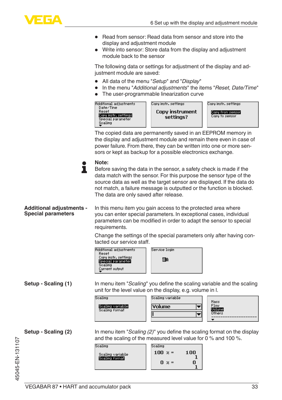 VEGA VEGABAR 87 HART and accumulator pack - Operating Instructions User Manual | Page 33 / 64