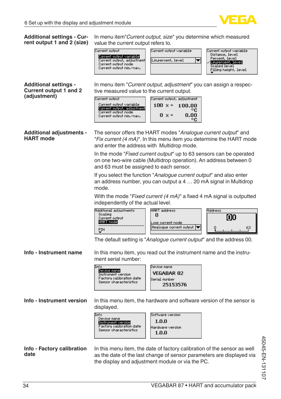 VEGA VEGABAR 87 HART and accumulator pack - Operating Instructions User Manual | Page 34 / 64