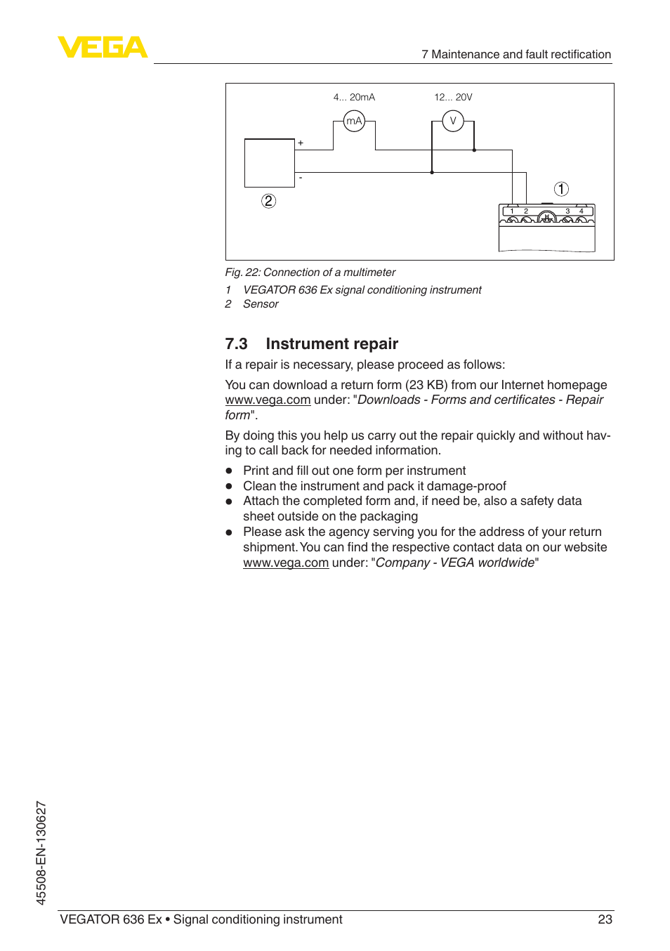 3 instrument repair | VEGA VEGATOR 636 Ex User Manual | Page 23 / 28