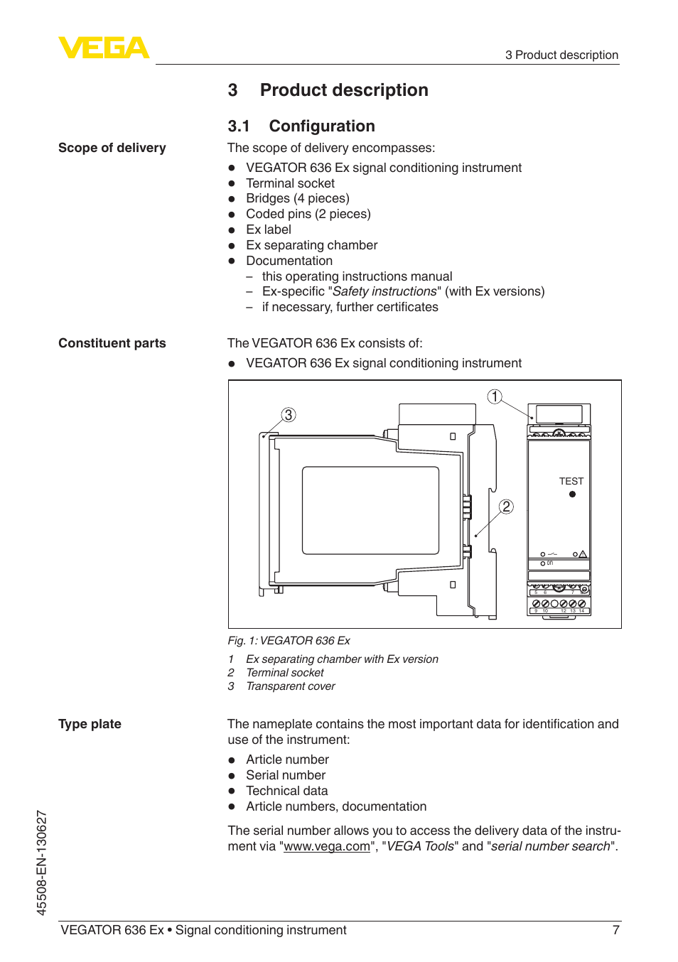 3 product description, 1 configuration | VEGA VEGATOR 636 Ex User Manual | Page 7 / 28