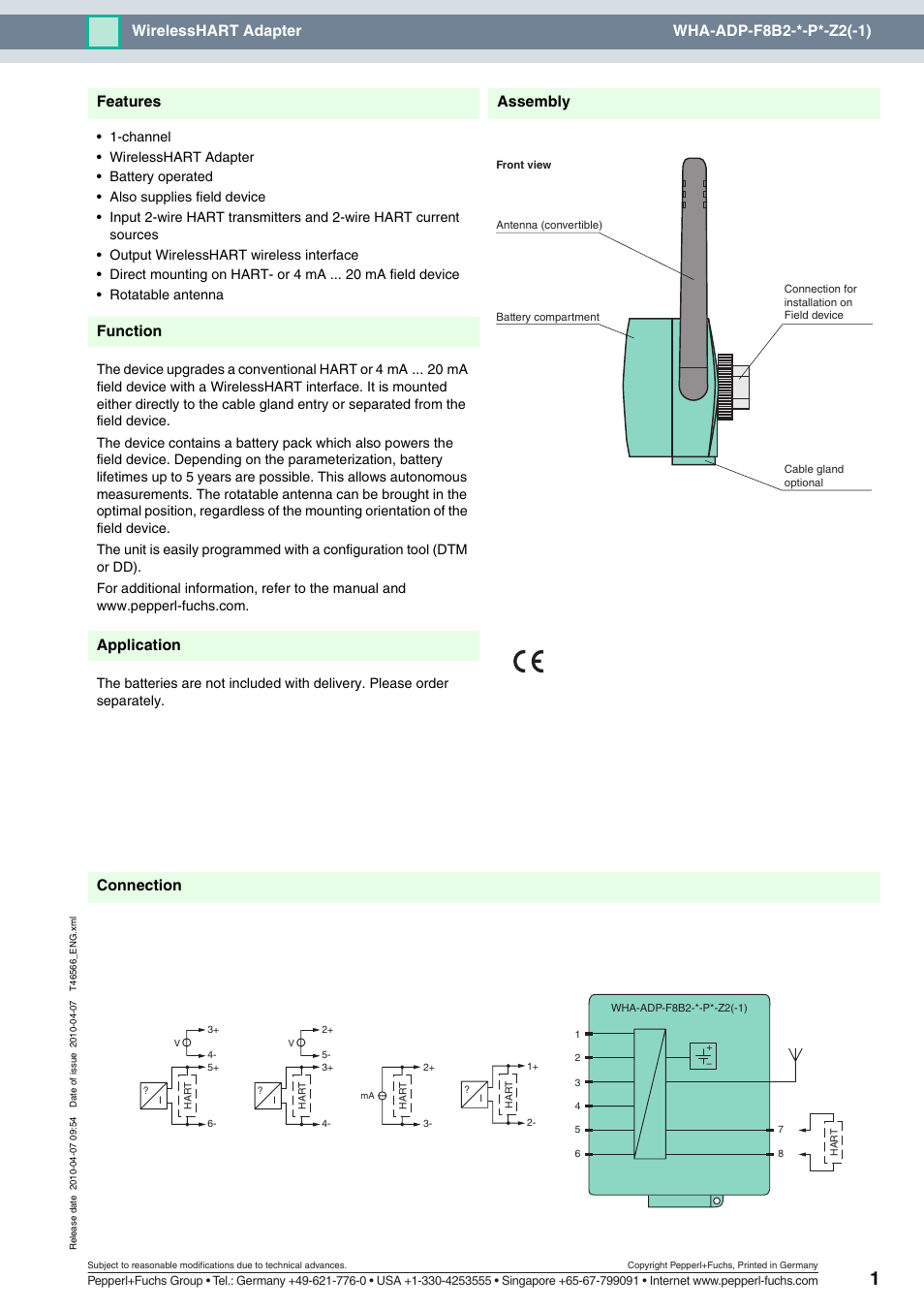 VEGA WHA-ADP-F8B2-*-P*-Z2(-1) User Manual | 3 pages
