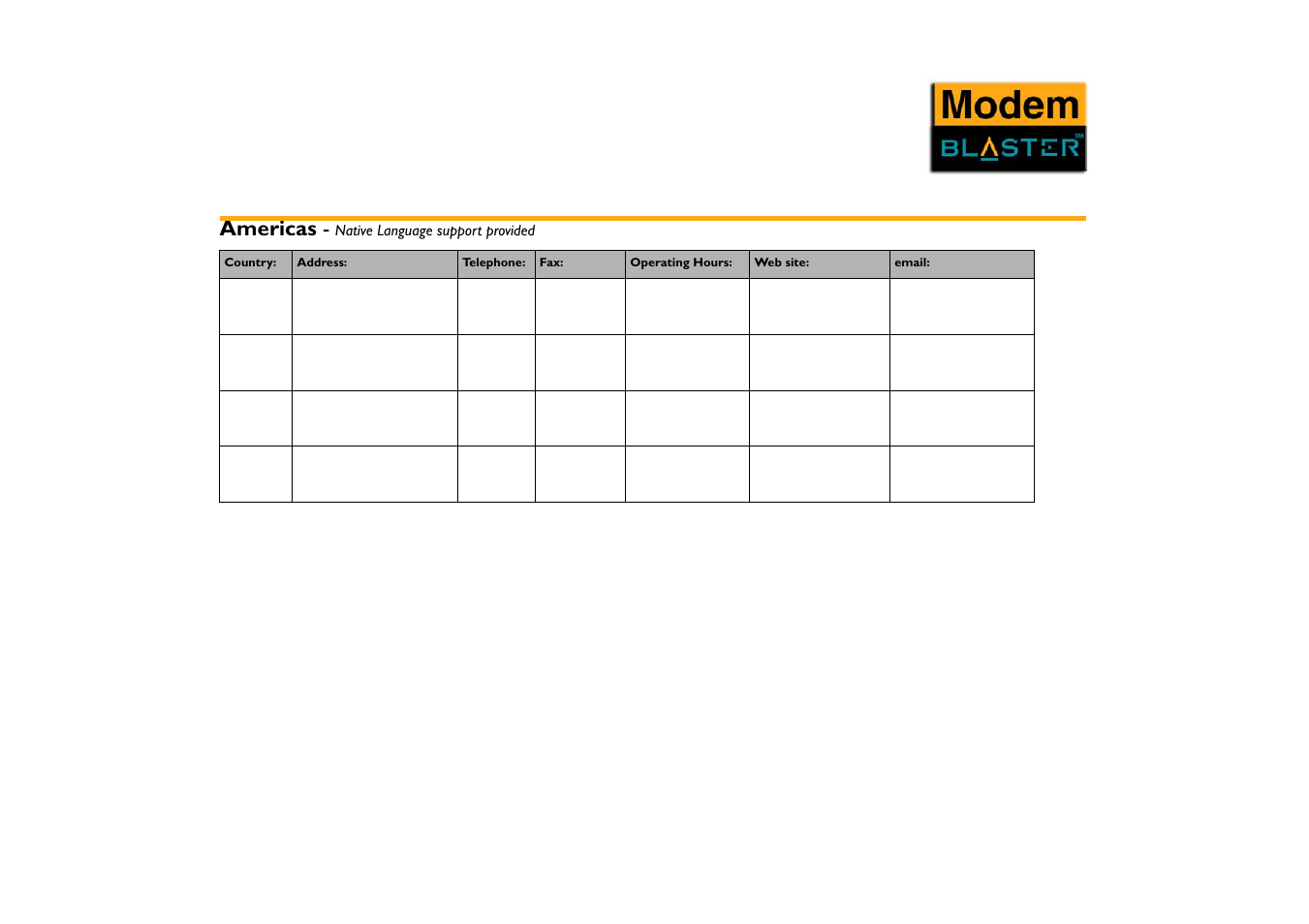 Creative technical support centers, Americas | VEGA Creative Modem Blaster V.92 External DE5721 User Manual | Page 56 / 61