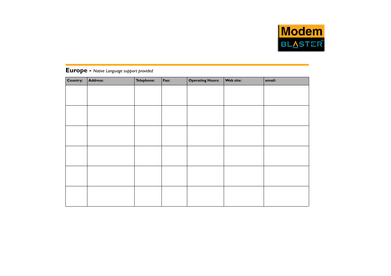 Creative technical support centers, Europe | VEGA Creative Modem Blaster V.92 External DE5721 User Manual | Page 57 / 61