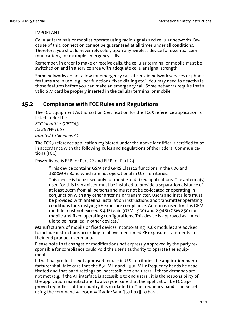 2 compliance with fcc rules and regulations | VEGA INSYS Modem GPRS 5.0 User Manual | Page 111 / 113