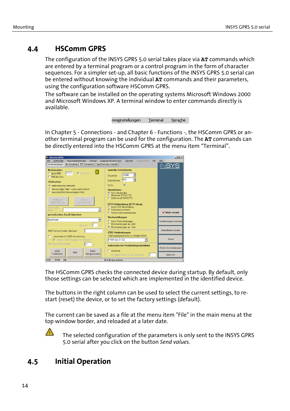 4 hscomm gprs, 5 initial operation | VEGA INSYS Modem GPRS 5.0 User Manual | Page 14 / 113