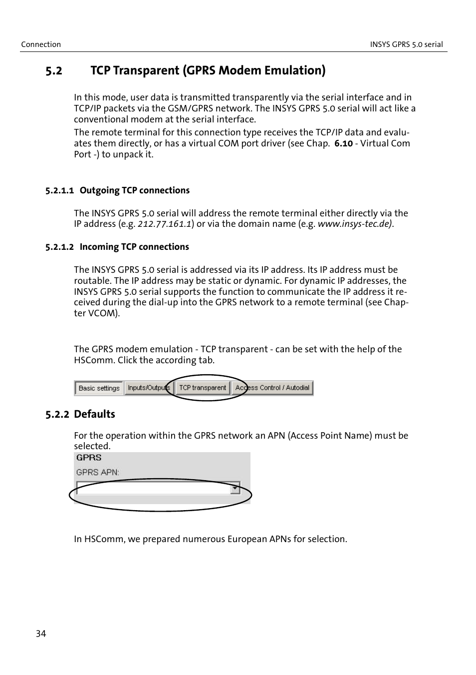 2 tcp transparent (gprs modem emulation) | VEGA INSYS Modem GPRS 5.0 User Manual | Page 34 / 113